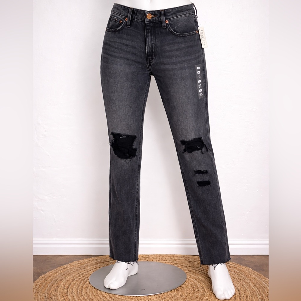 Bohme Black Distressed Jeans 24 High Rise Straight Raw Hem NWT